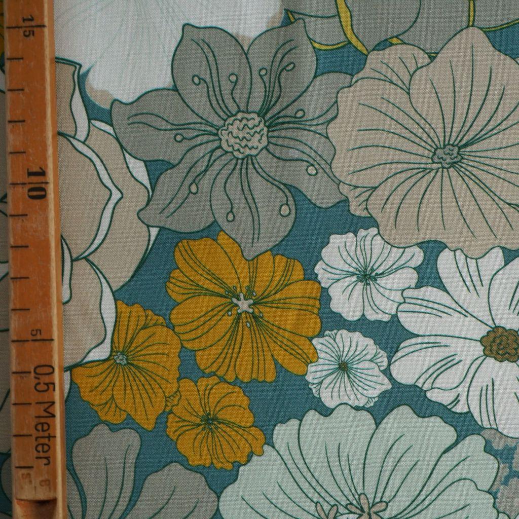 Viskose Druck Retro Blütenmischung petrol mint grün